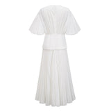 Vienne White LaceUp Pleated Maxi Dress