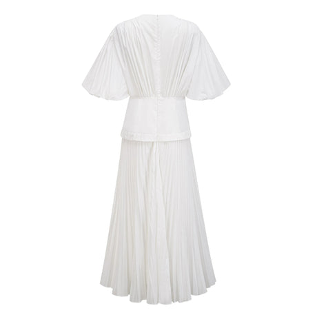 Emilia Maxi Dress White Lace-Up Pleated