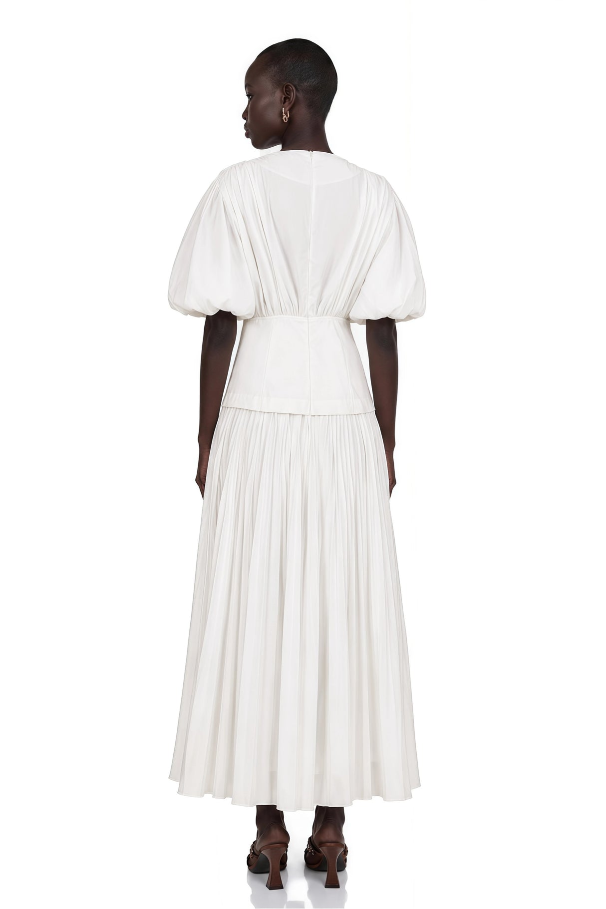 Vienne White LaceUp Pleated Maxi Dress