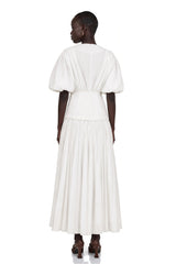 Vienne White LaceUp Pleated Maxi Dress