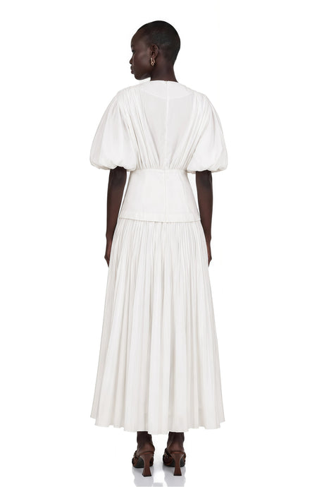 Emilia Maxi Dress White Lace-Up Pleated