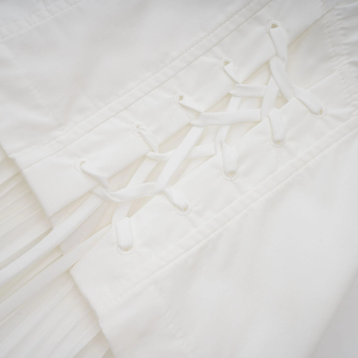 Vienne White LaceUp Pleated Maxi Dress