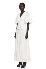 Vienne White LaceUp Pleated Maxi Dress