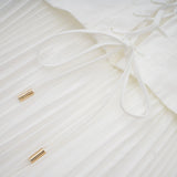 Vienne White LaceUp Pleated Maxi Dress