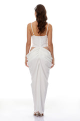 Viktoria White SemiSheer Lace Panel Maxi Dress