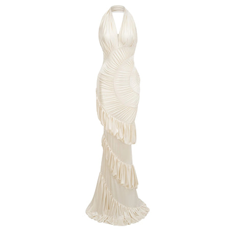 Melissa Maxi Dress Cream White Halterneck Shirred