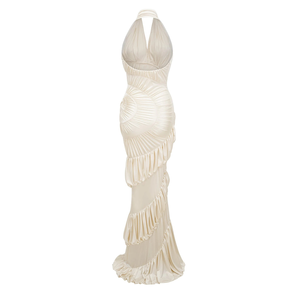 Vilhelmiina Cream White Halterneck Shirred Maxi Dress