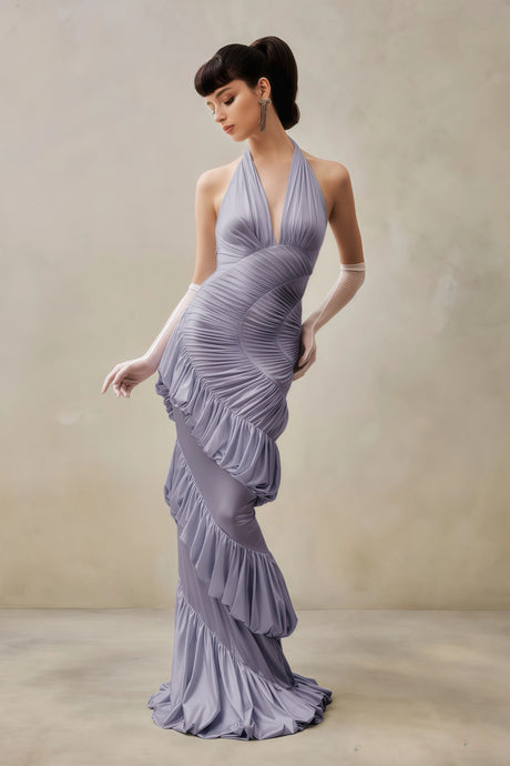 Freya Maxi Dress Purple Halterneck Shirred