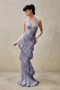 Vilhelmiina Purple Halterneck Shirred Maxi Dress