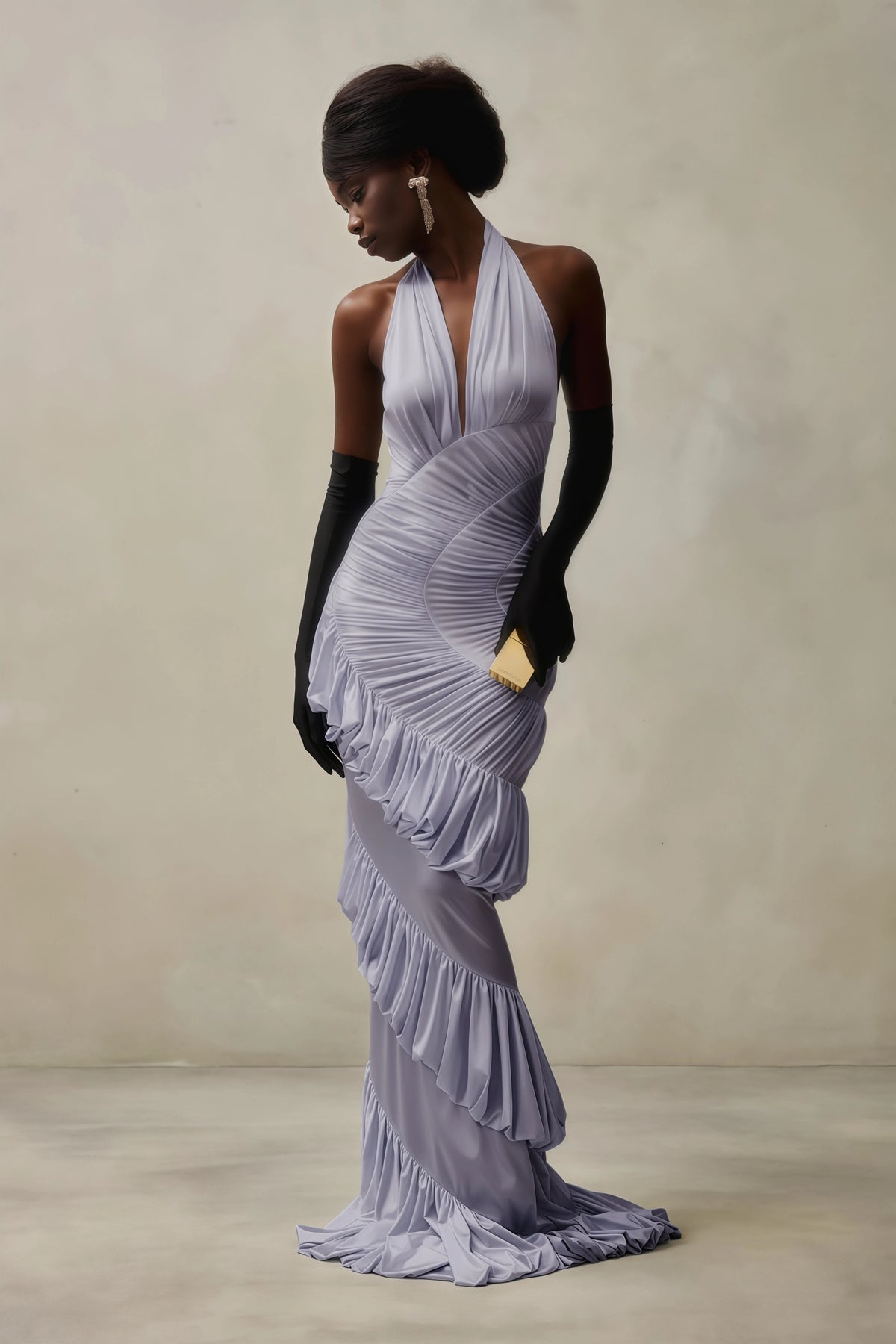 Vilhelmiina Purple Halterneck Shirred Maxi Dress