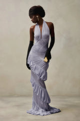 Vilhelmiina Purple Halterneck Shirred Maxi Dress