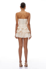 Vilja Neutral Ruffled Detail Tiered Mini Dress