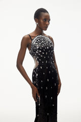 Violet Black Embellished Overlay Maxi Dress