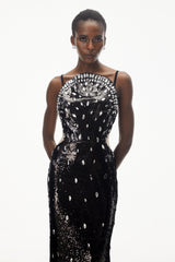Violet Black Embellished Overlay Maxi Dress