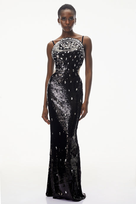 Franca Maxi Dress Black Embellished Overlay