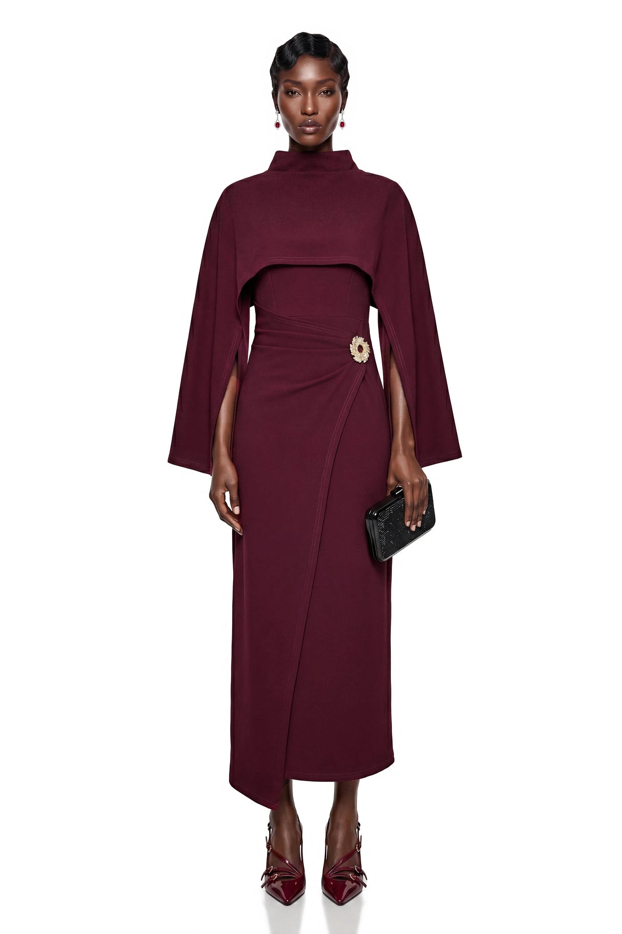 Violet Burgundy Cape Maxi Dress
