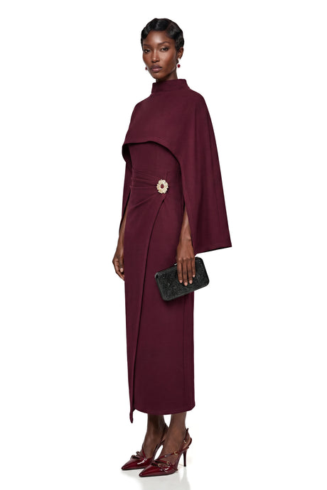 Kimberly Maxi Dress Burgundy Cape
