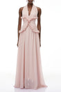 Violeta Pink Halterneck Backless Ruffled Maxi Dress