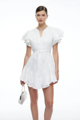 Violetta White Embroidered Mini Dress with Flutter Sleeves