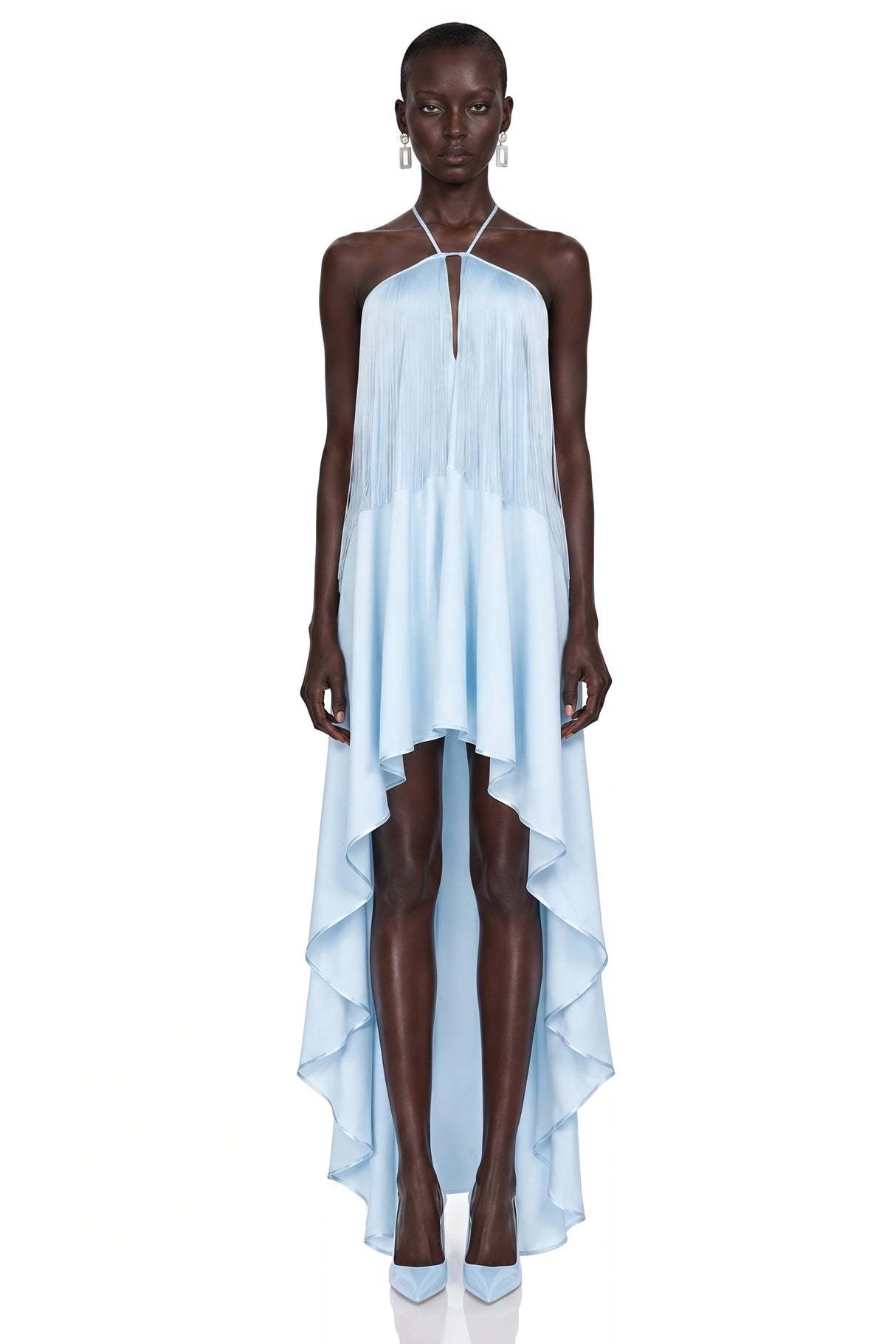 Violette Blue Halterneck Fringe Maxi Dress