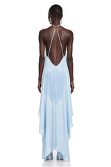 Violette Blue Halterneck Fringe Maxi Dress