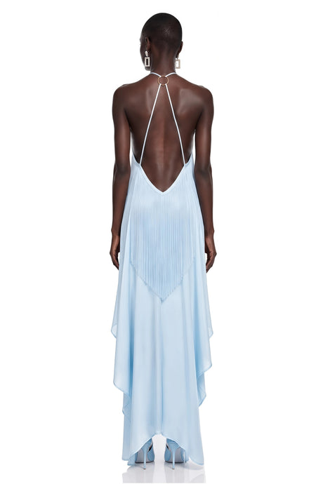 Lodovica Maxi Dress Blue Halterneck Fringe
