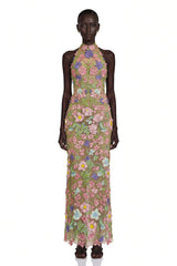 Violette Nude Halterneck Maxi Dress with 3D Florals