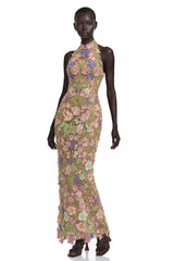 Violette Nude Halterneck Maxi Dress with 3D Florals
