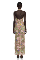 Violette Nude Halterneck Maxi Dress with 3D Florals
