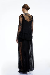 Vivian Black Sheer Lace Long Sleeves Ruffled Maxi Dress