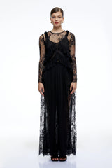 Vivian Black Sheer Lace Long Sleeves Ruffled Maxi Dress