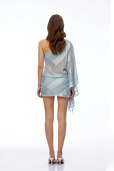 Vivian Blue One Shoulder Rhinestone Mini Dress