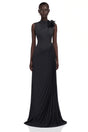 Vivienne Black Sleeveless Pleated Maxi Dress with Floral Applique