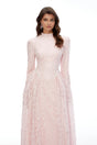 Vivienne Pink Mock Neck Long Sleeve Lace Maxi Dress