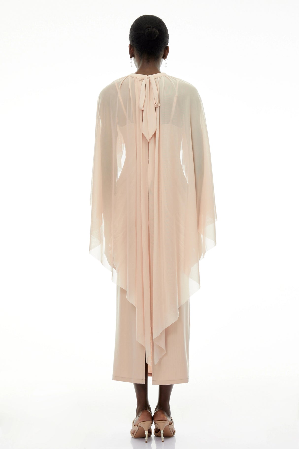 Vivienne  Ruched Maxi Dress with Cape Sleeves