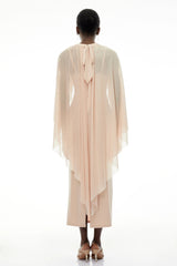 Vivienne  Ruched Maxi Dress with Cape Sleeves