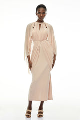 Vivienne  Ruched Maxi Dress with Cape Sleeves
