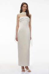 Vivienne White Off Shoulder Sequin Maxi Dress