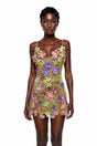 Wakatipu Green VNeck Mini Dress with 3D Florals