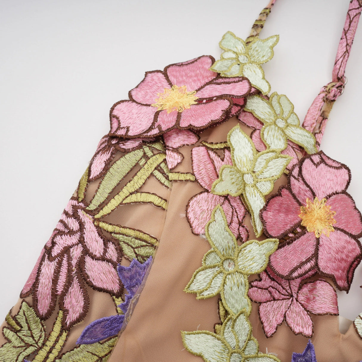 Wakatipu Green VNeck Mini Dress with 3D Florals