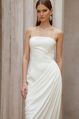 Wanda White Asymmetrical Ruched Midi Dress