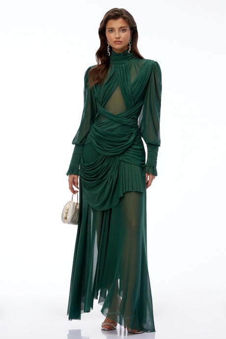 Anastasia Maxi Dress Dark Green Cross Front Ruched