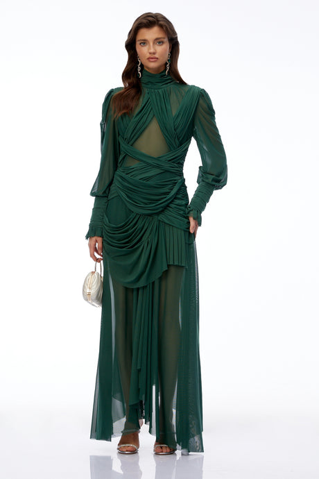 Anastasia Maxi Dress Dark Green Cross Front Ruched