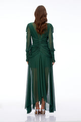 Wania Dark Green Cross Front Ruched Maxi Dress