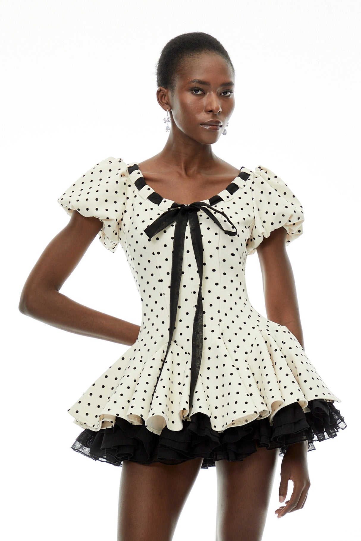 Wania White Polka Dot Mini Dress with TieFront