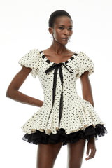 Wania White Polka Dot Mini Dress with TieFront