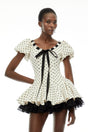 Wania White Polka Dot Mini Dress with TieFront