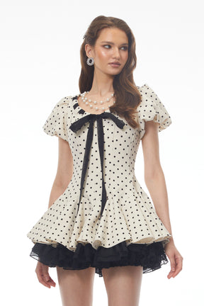 Wania White Polka Dot Mini Dress with TieFront