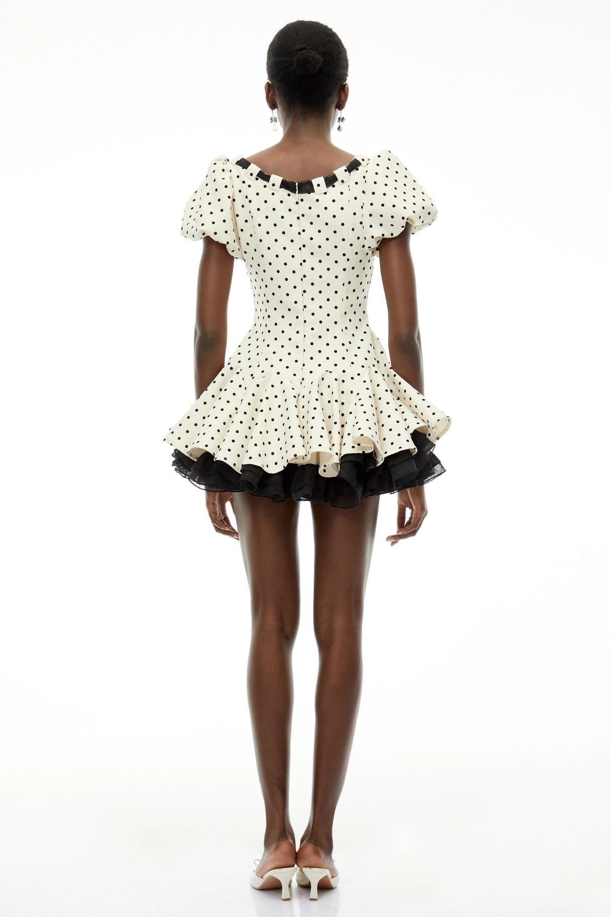 Wania White Polka Dot Mini Dress with TieFront