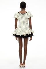 Wania White Polka Dot Mini Dress with TieFront